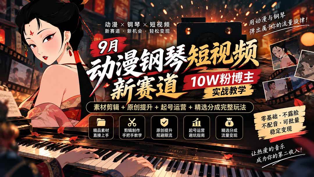 （20506期）9月动漫钢琴短视频新赛道｜10W粉博主实战教学，素材剪辑+原创提升+起号运营+精选分成完整玩法-邪修侠 - 演示