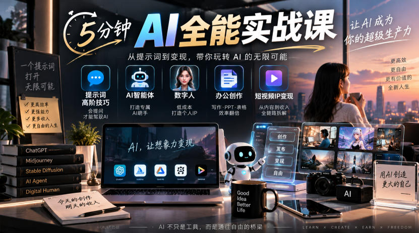 5分钟AI全能实战课|提示词高阶技巧+AI智能体+数字人+办公创作+短视频IP变现全教程-邪修侠 - 演示