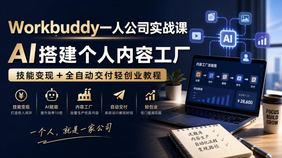 Workbuddy一人公司实战课，AI搭建个人内容工厂，技能变现+全自动交付轻创业教程-邪修侠 - 演示
