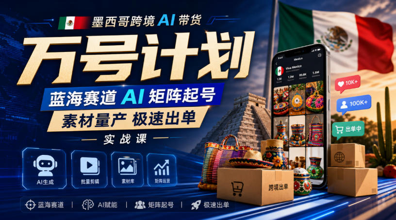 墨西哥跨境AI带货万号计划，蓝海赛道AI矩阵起号，素材量产极速出单实战课-邪修侠 - 演示