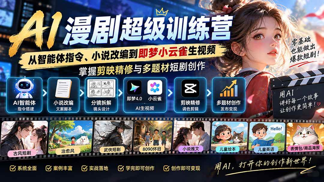 （20491期）AI漫剧超级特训营：从智能体指令、小说改编到即梦小云雀生视频，掌握剪映精修与多题材短剧创作-邪修侠 - 演示