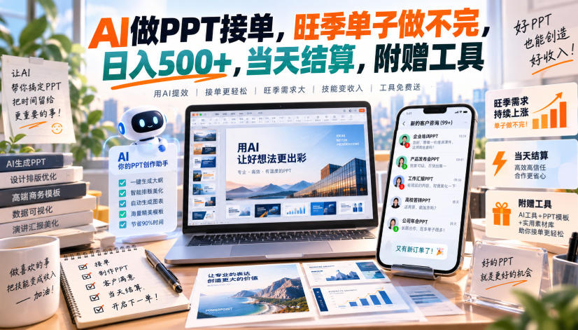 AI做PPT接单，旺季单子做不完，日入500+，当天结算，附赠工具【揭秘】-邪修侠 - 演示