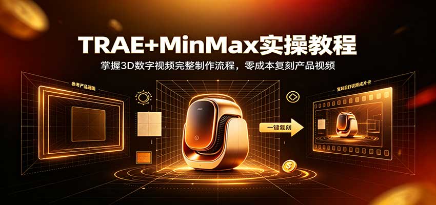 TRAE+MinMax实操教程：3D数字视频完整制作流程，零成本复刻产品视频-怪兽网创俱乐部