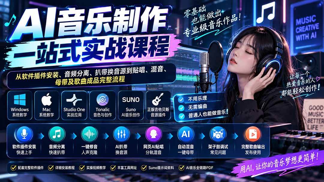 （20490期）AI音乐制作一站式实战课程：从软件插件安装、音频分离、扒带换音源到贴唱、混音、母带及歌曲成品完整流程-邪修侠 - 演示