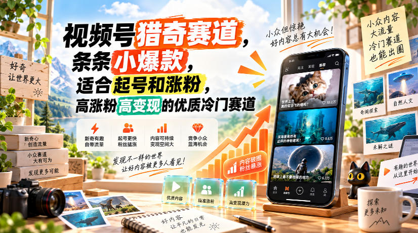 视频号猎奇赛道，条条小爆款，适合起号和涨粉，高涨粉高变现的优质冷门赛道-网创百晓生