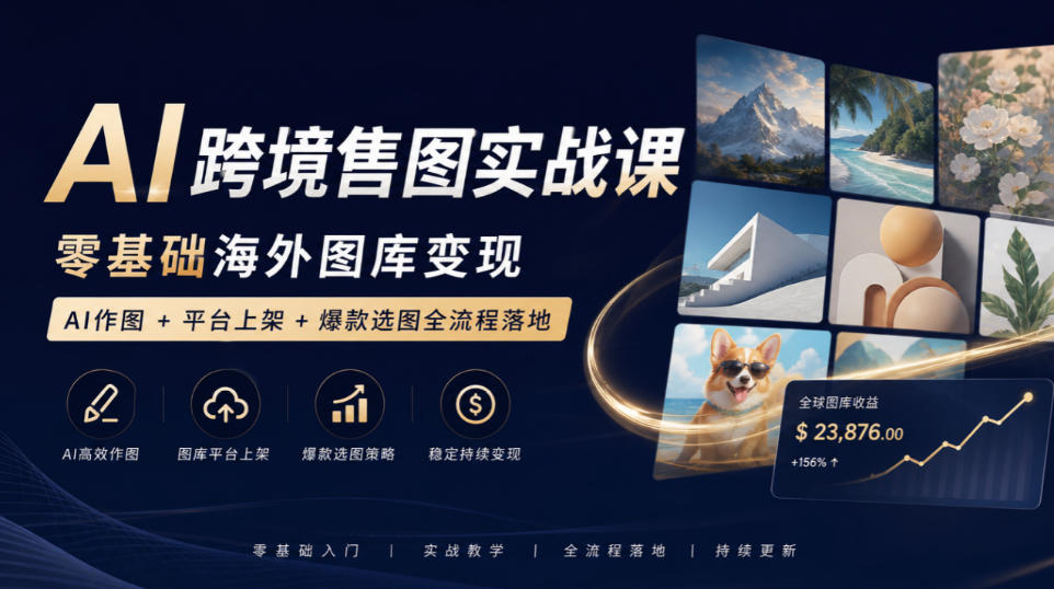 AI跨境售图实战课，零基础海外图库变现，AI作图+平台上架+爆款选图全流程落地-邪修侠 - 演示