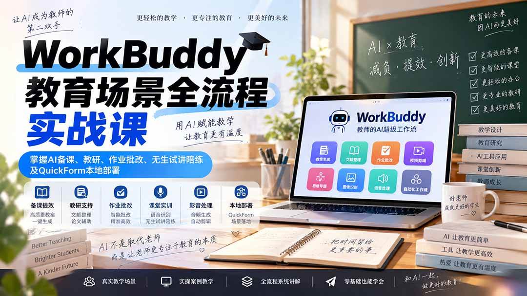 （20518期）WorkBuddy教育场景全流程实战课：掌握AI备课、教研、作业批改、无生试讲陪练及QuickForm本地部署-多课资源站