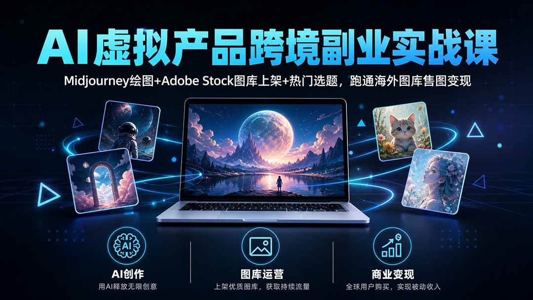 （20514期）AI虚拟产品跨境副业实战课｜Midjourney绘图+Adobe Stock图库上架+热门选题，跑通海外图库售图变现-网创百晓生