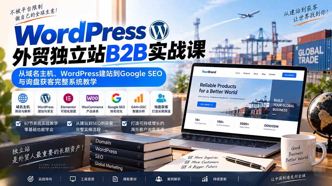（20526期）WordPress外贸独立站B2B实战课：从域名主机、WordPress建站到Google SEO与询盘获客完整系统教学-网创百晓生