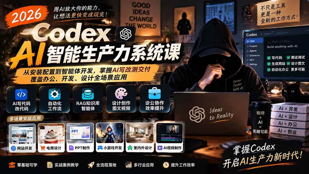 （20535期）2026 Codex AI智能生产力系统课-更新｜从安装配置到智能体开发，掌握AI写改测交付，覆盖办公、开发、设计全场景应用-多课资源站