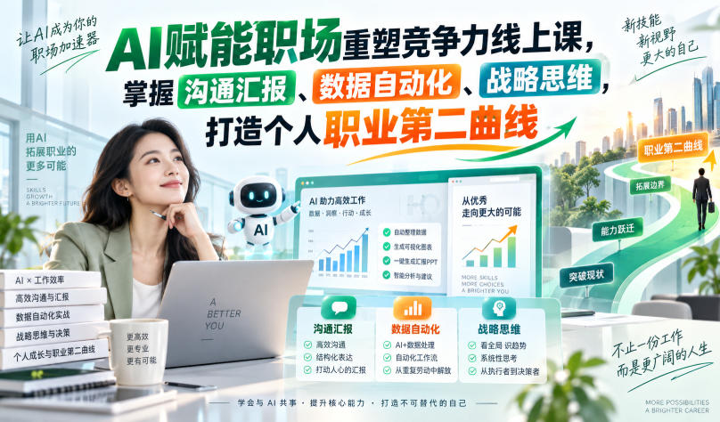 AI赋能职场重塑竞争力线上课，掌握沟通汇报、数据自动化、战略思维，打造个人职业第二曲线-多课资源站
