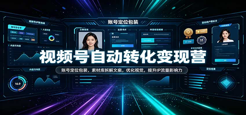 视频号自动转化变现营：账号定位包装，素材库拆解文案，优化视觉，提升IP流量影响力-怪兽网创俱乐部