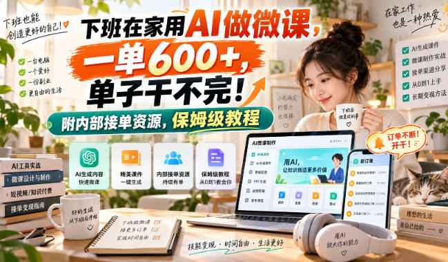 下班在家用AI做微课，一单600+，单子干不完！附内部接单资源，保姆级教程【揭秘】-怪兽网创俱乐部