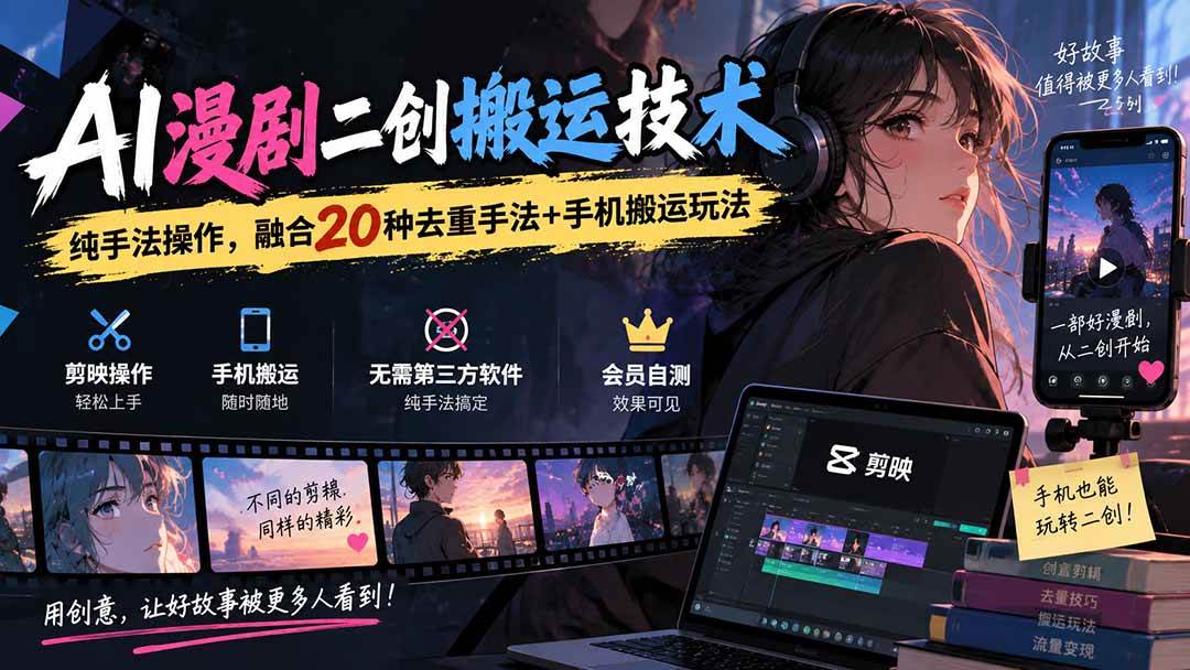 (20551期)AI漫剧二创搬运技术,纯手法操作,融合20种去重手法++手机搬运玩法-邪修侠 - 演示