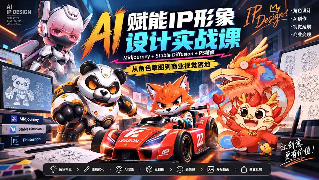 (20552期)AI赋能IP形象设计实战课-无水印:Midjourney+Stable Diffusion+PS精修,从角色草图到商业视觉落地-邪修侠 - 演示