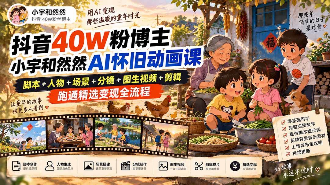 (20549期)抖音40W粉博主小宇和然然AI怀旧动画课|脚本+人物+场景+分镜+图生视频+剪辑,跑通精选变现全流程 (20549期)抖音40W粉博主小宇和然然AI怀旧动画课|脚本+人物+场景+分镜+图生视频+剪辑,跑通精选变现全流程