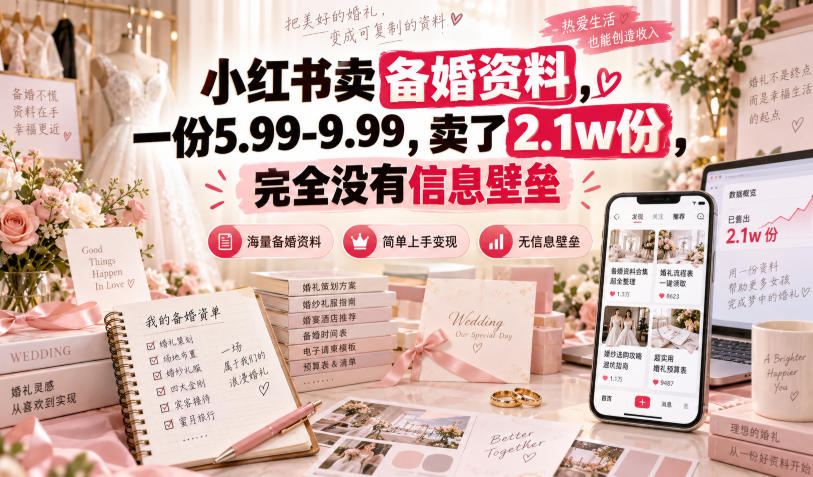 小红书卖备婚资料，一份5.99-9.99，卖了2.1w份，完全没有信息壁垒-邪修侠 - 演示