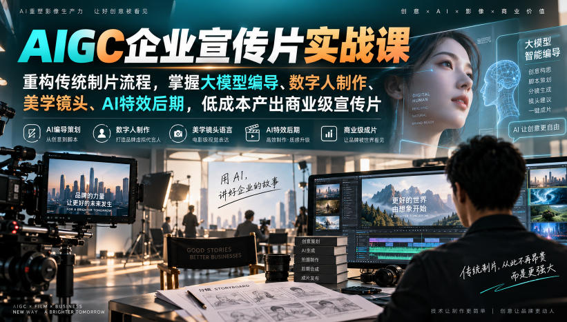 AIGC企业宣传片实战课,重构传统制片流程,掌握大模型编导、数字人制作、美学镜头、AI特效后期,低成本产出商业级宣传片-邪修侠 - 演示