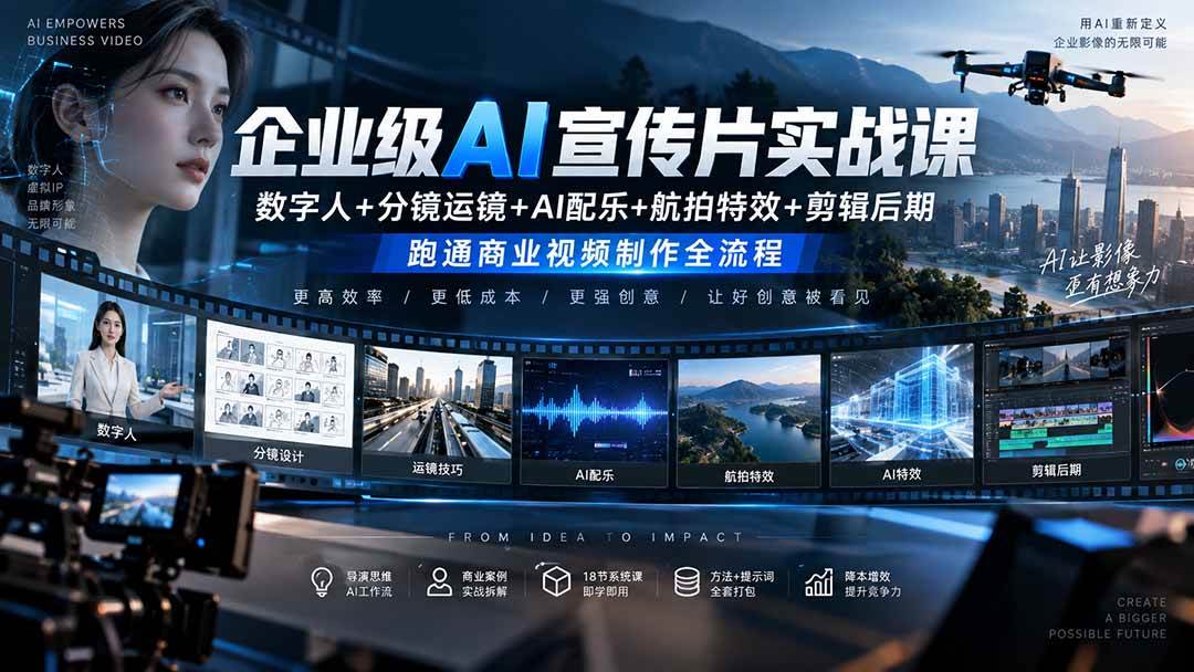 （20548期）企业级AI宣传片实战课｜数字人+分镜运镜+AI配乐+航拍特效+剪辑后期，跑通商业视频制作全流程-邪修侠 - 演示