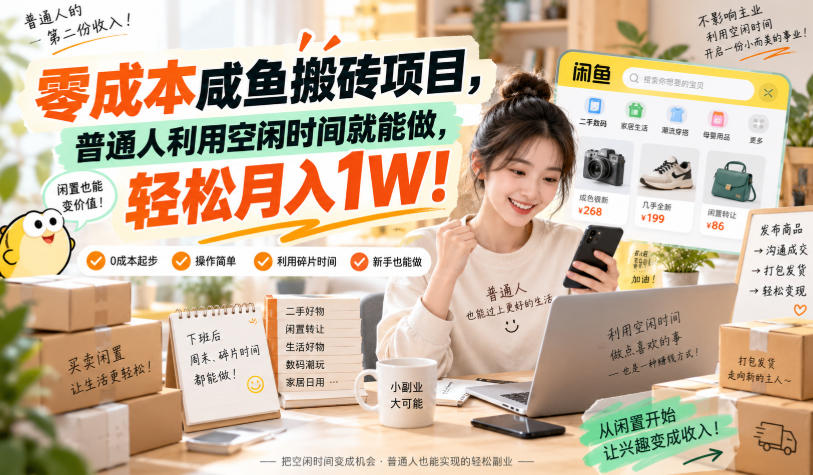 零成本咸鱼搬砖项目，普通人利用空闲时间就能做，轻松月入1W！【揭秘】-怪兽网创俱乐部