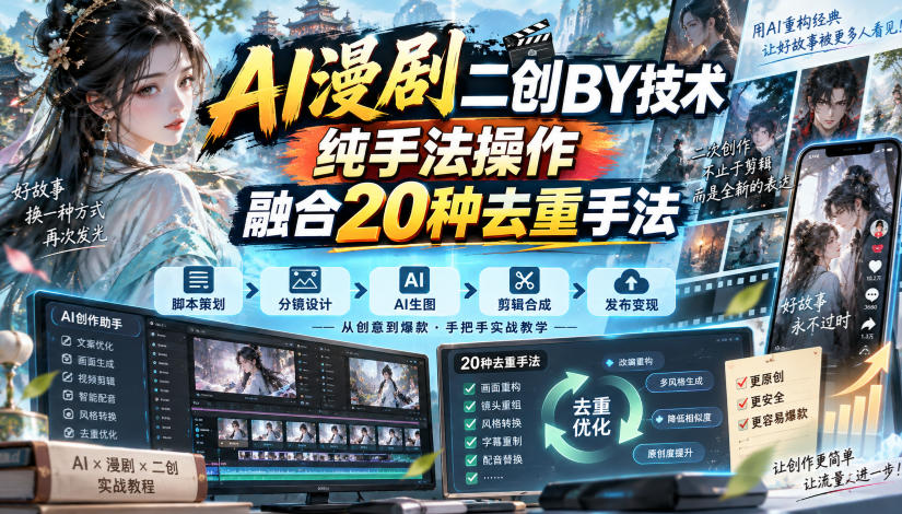 AI漫剧二创搬运技术，纯手法操作，融合20种去重手法-邪修侠 - 演示