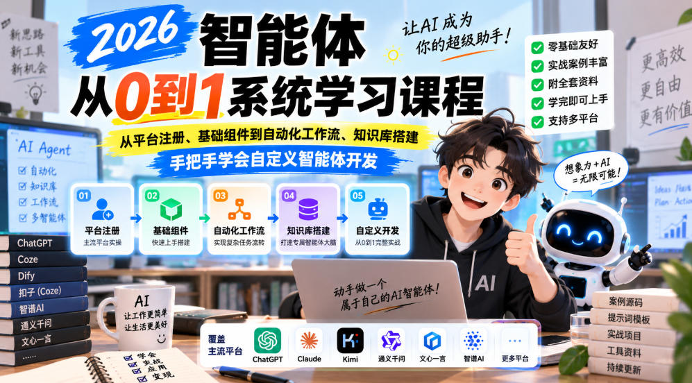 2026智能体从0到1系统学习课程，从平台注册、基础组件到自动化工作流、知识库搭建，手把手学会自定义智能体开发-邪修侠 - 演示