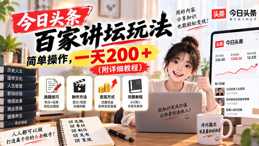 今日头条百家讲坛玩法，简单搬运，一天200+（附详细教程）-怪兽网创俱乐部