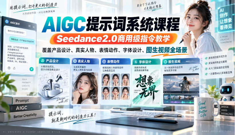 AIGC提示词系统课程，Seedance2.0商用级指令教学，覆盖产品设计、真实人物、表情动作、字体设计、图生视频全场景-邪修侠 - 演示