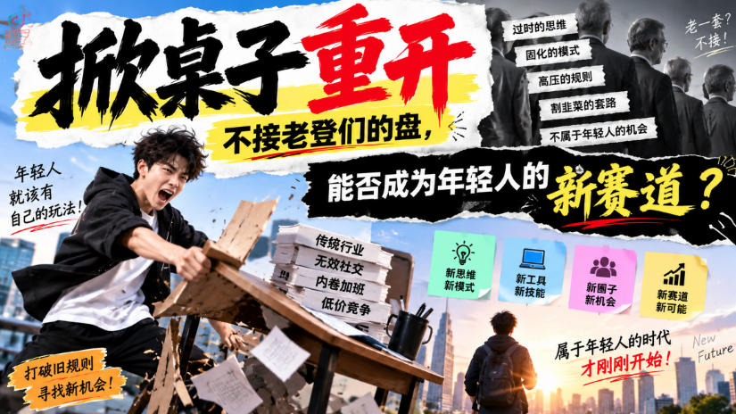 某公众号付费文章：掀桌子重开，不接老登们的盘，能否成为年轻人的新赛道？-网创百晓生