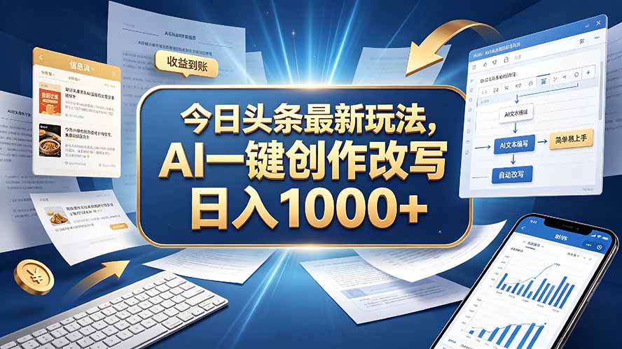 （20566期）今日头条最新玩法，AI 一键创作改写，简单易上手，轻松日入 1000 +-多课资源站