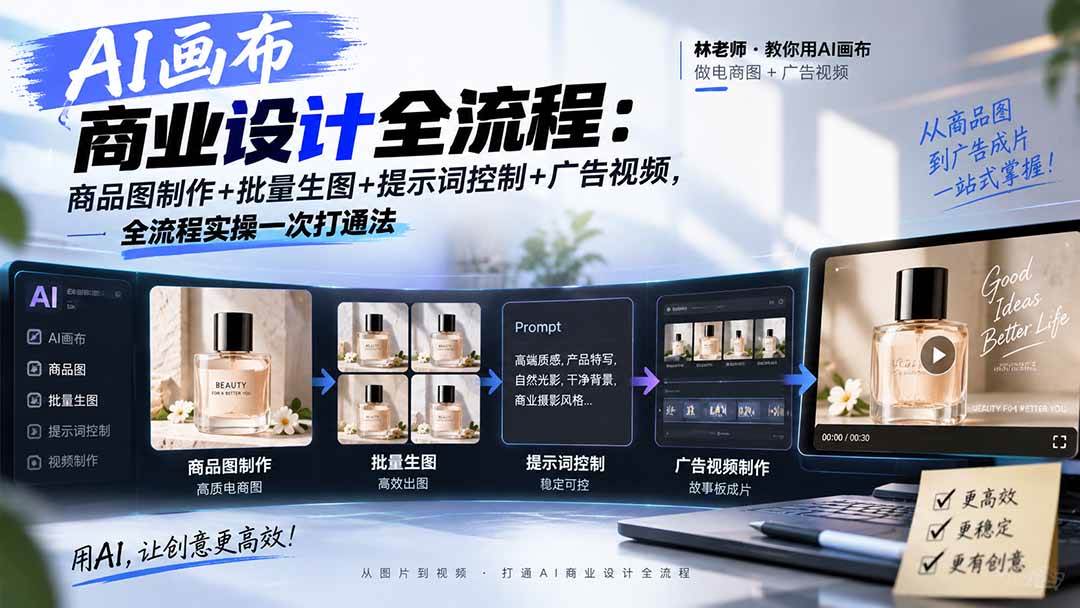 (20576期)AI画布商业设计全流程:商品图制作+批量生图+提示词控制+广告视频,全流程实操一次打通法-邪修侠 - 演示
