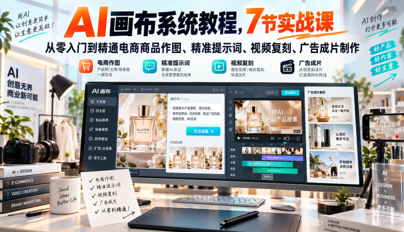 AI画布系统教程，7节实战课从零入门到精通电商商品作图、精准提示词、视频复刻、广告成片制作-邪修侠 - 演示