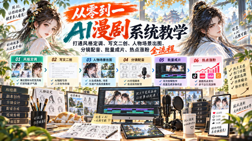 从零到一AI漫剧系统教学，打通风格定调、写文二创、人物场景出图、分镜配音、批量成片、热点涨粉全流程-邪修侠 - 演示