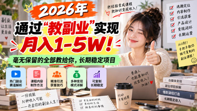2026年通过“教副业”实现月入1-5W！毫无保留的全部教给你，长期稳定项目【揭秘】-多课资源站