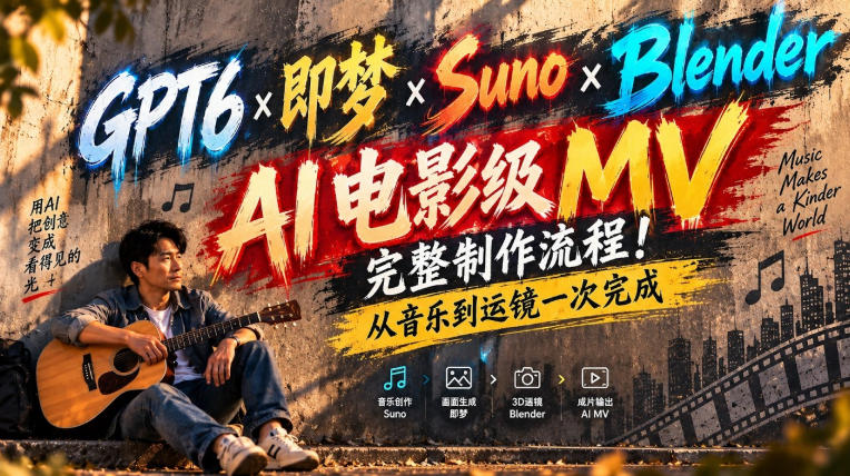 GPT6×即梦×Suno×Blender｜AI电影级MV完整制作流程！从音乐到运镜一次完成！-多课资源站