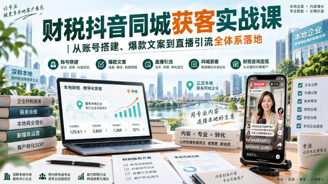 财税抖音同城获客实战课｜从账号搭建、爆款文案到直播引流全体系落地-多课资源站