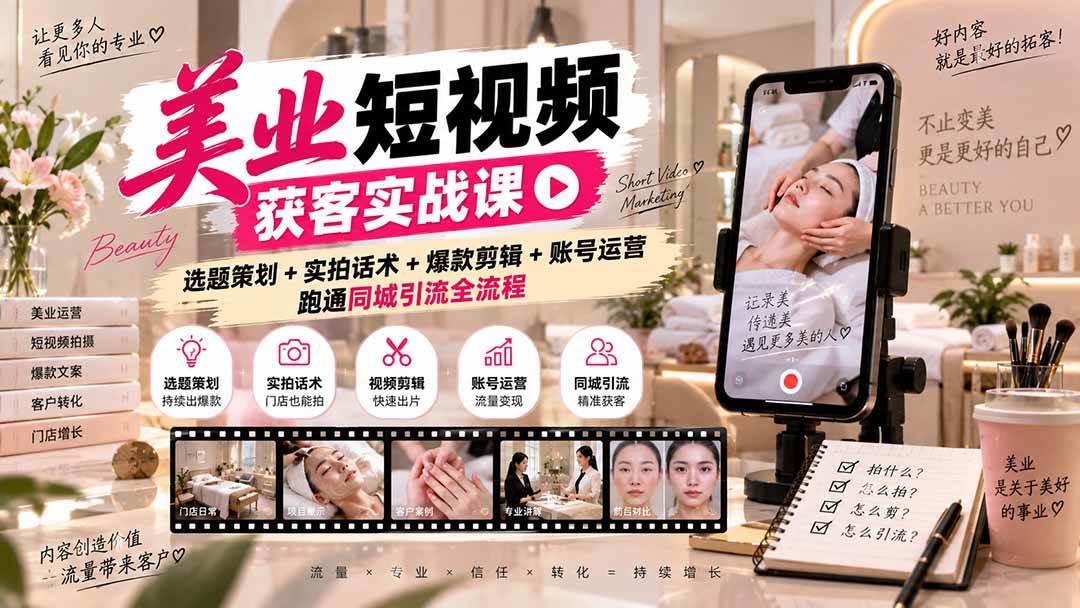 （20586期）美业短视频获客实战课-无水印：选题策划+实拍话术+爆款剪辑+账号运营，跑通同城引流全流程-邪修侠 - 演示