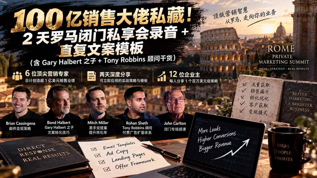 （20593期）100亿销售大佬私藏-无水印！2天罗马闭门私享会录音+直复文案模板【原创双语字幕】-多课资源站