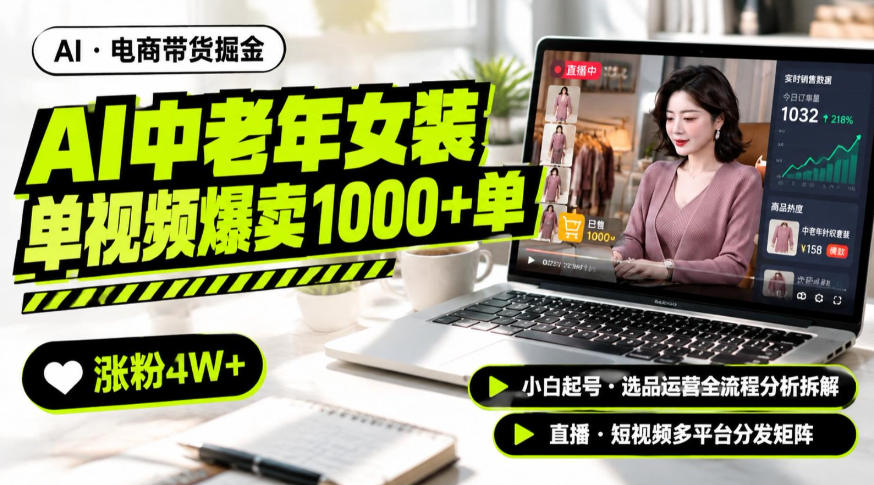 AI中老年服装带货赛道新玩法，一个视频卖出1000多单涨粉4W+，小白起号选品运营全流程分析拆解-邪修侠 - 演示