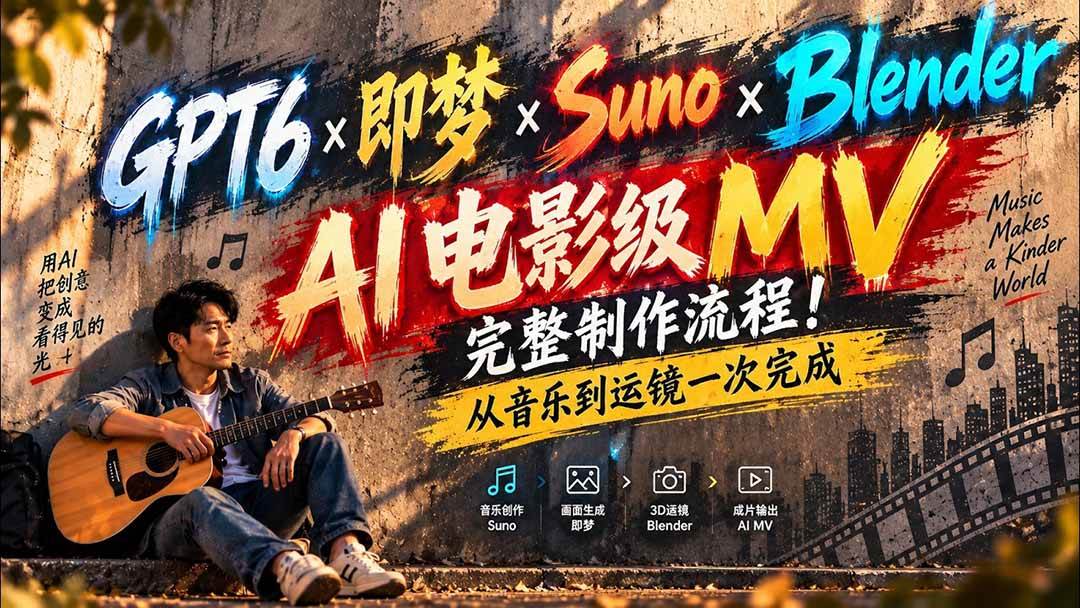 （20587期）GPT6×即梦×Suno×Blender｜AI电影级MV完整制作流程！从音乐到运镜一次完成 (无水印)