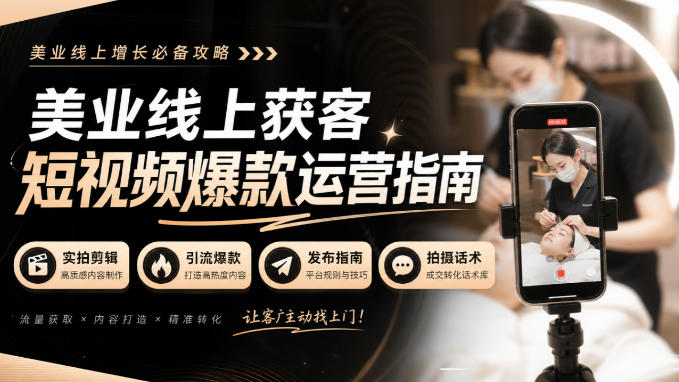 美业线上获客短视频爆款运营指南-无水印，实拍剪辑、引流爆款、发布指南、拍摄话术！-邪修侠 - 演示