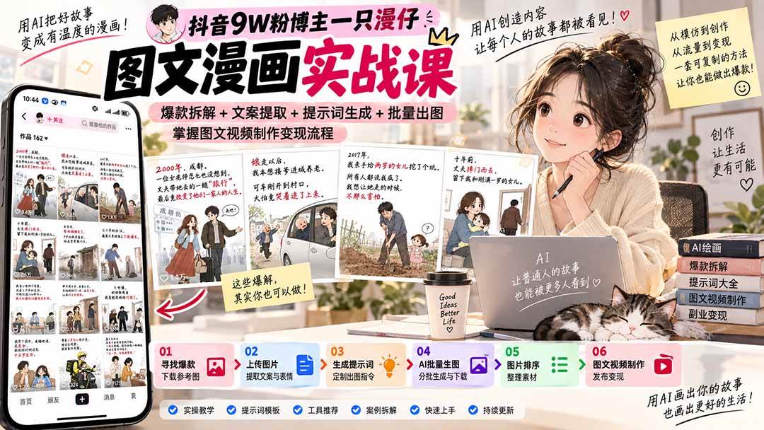 （20584期）抖音9W粉博主一只漫仔图文漫画课：爆款拆解+文案提取+提示词生成+批量出图，掌握图文视频制作变现流程-邪修侠 - 演示