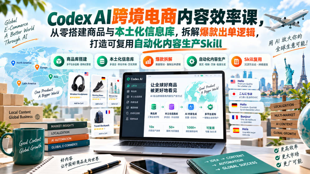 Codex AI跨境电商内容效率课，从零搭建商品与本土化信息库，拆解爆款出单逻辑，打造可复用自动化内容生产Skill-邪修侠 - 演示