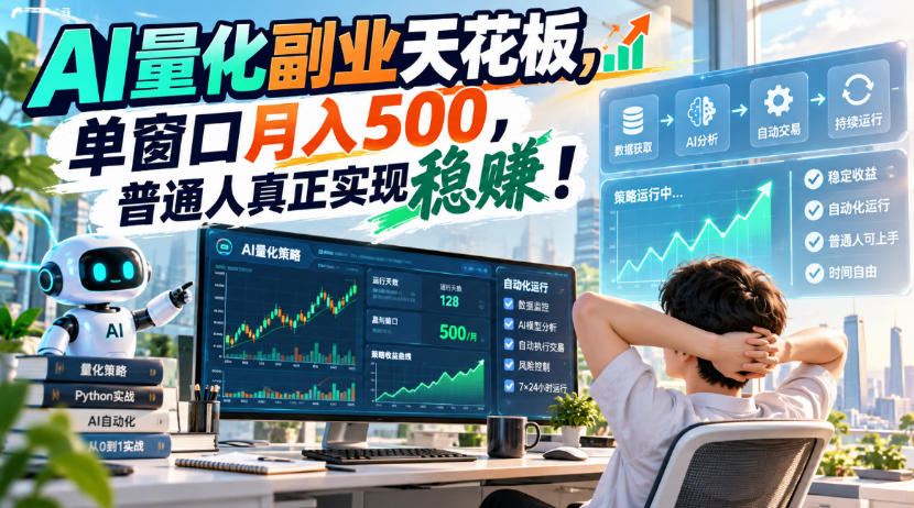 AI量化副业天花板，单窗口月入500，普通人真正实现稳賺！【揭秘】-怪兽网创俱乐部