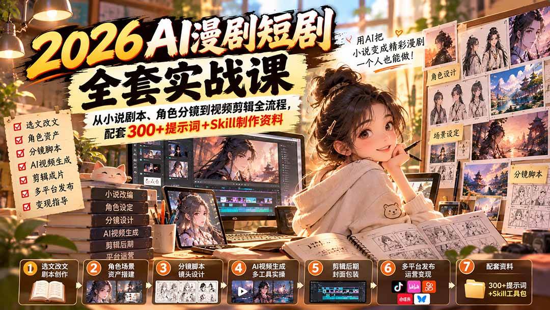 （20629期）2026AI漫剧短剧全套实战课：从小说剧本、角色分镜到视频剪辑全流程，配套300+提示词+Skill制作资料-邪修侠 - 演示
