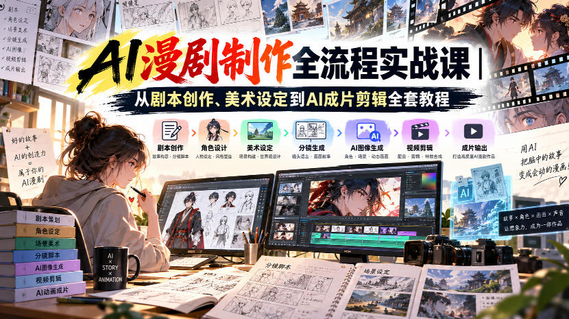 AI漫剧制作全流程实战课｜从剧本创作、美术设定到AI成片剪辑全套教程-怪兽网创俱乐部