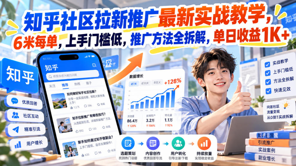 知乎社区拉新推广最新实战教学，6米每单，上手门槛低，推广方法全拆解，单日收益1K+！-邪修侠 - 演示