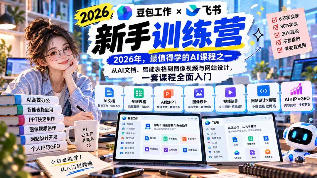 （20645期）2026豆包工作+飞书新手训练营-9月新课：从AI文档、智能表格到图像视频与网站设计，一套课程全面入门-网创百晓生