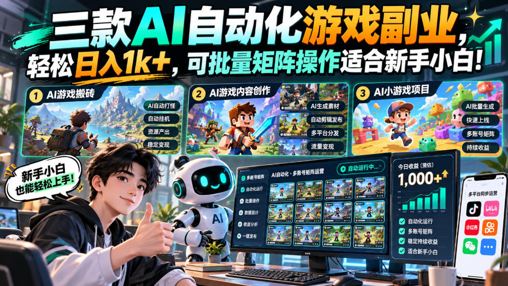 三款AI自动化游戏副业，轻松日入1k+，可批量矩阵操作适合新手小白！【揭秘】-邪修侠 - 演示
