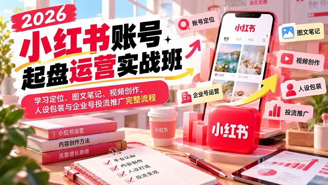 （20647期）2026小红书账号起盘运营实战班：学习定位、图文笔记、视频创作、人设包装与企业号投流推广完整流程-网创百晓生